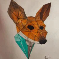 طراحی با مداد رنگی روباه طرح کوبیسم