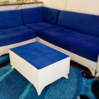 مبلمان ۵ نفره آبی کاربنی با جلو میزی