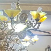 لوستر ۶ شاخه فلزی طلایی بابلور زرد رنگ