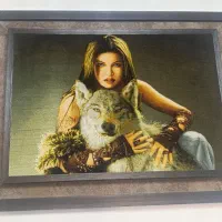 تابلو فرش دختر گرگ دستبافت