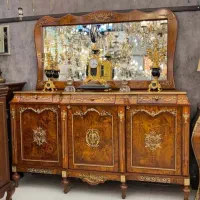 میز تلویزیون آینه و کنسول برنزکوبی طلایی ورق طلا
