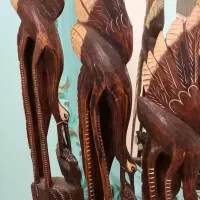 مجسمه۳تکه چوبی نوستالژی کار دست تایلندی