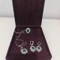 نیم ست نقره  نگین سبز