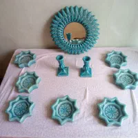 هفت سین فیروزه ای با آیینه و شمعدان فوری فروشی