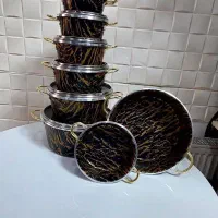 حراج سرویس قابلمه ۱۴پارچه طرح ماربل ببری ضخیم