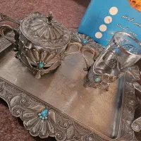 ست سینی ولیوان وقندان پیوتر تاجی نگین دار (نو)|ظروف سرو و پذیرایی|قم, محمد آباد|دیوار