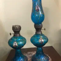 دو عدد چراغ فتیله ای نفتی قاجاری باهم