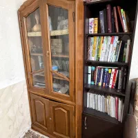 بوفه چوبی ویترین‌دار به همراه کتابخانه MDF