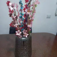 گلدان کریستال نقره ای با گلهای کریستال چند رنگ