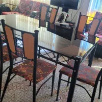 میز نهار خوری فلزی شیشه ای