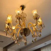 لوستر کریستالی ۸ شاخه شیری / شامپاینی / بژ