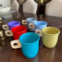 لیوان دسته چوبی کلکسیونی رنگی ۶ عدد