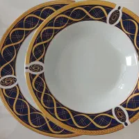 ظروف 24 نفره  چینی سرمه ای طلایی