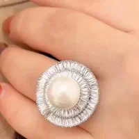 انگشتر جواهر تمام نقره مدل مروارید پرورشی سلطنتی|بدلیجات|تبریز, |دیوار