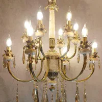 لوستر زنبق افتابگردون نئوکلاسیک۶+۶شعله سنگی و برنج