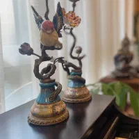 جفت شمعدان چینی و برنز انتیک