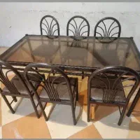 میز 6 نفره شیشه ای با صندلی