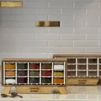 استند جا ادویه کشو دار چوبی|ظروف نگهدارنده، پلاستیکی، یک‌بارمصرف|آفتاب, |دیوار