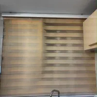 پرده زبرا رنگ کرم نسکافه ای تور شیشه ای(آماده نصب)