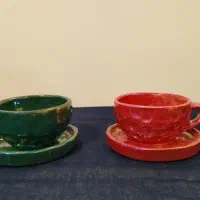 ۲ عدد فنجان سرامیکی دست ساز لته خوری کاپلی