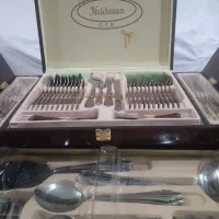 سرویس قاشق وچنگال ۱۲ نفره با میز چوبی|ظروف سرو و پذیرایی|مشهد, شاهد (شهرک غرب)|دیوار