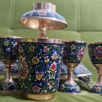 شربت خوری مس و پرداز میناکاری با جام مخصوص ساقی|صنایع دستی و سایر لوازم تزئینی|قم, سالاریه|دیوار