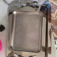دوعدد سینی استیل سایز بزرگوکوچک و اردوخوری