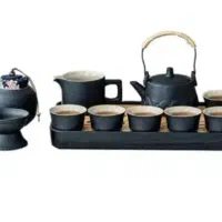 سرویس چای خوری ژاپنی شش نفره با صندوق چرم نو نو