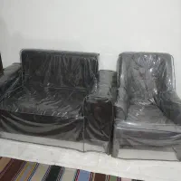 مبل ۷نفر ۲ رنگ زغالی و طوسی با کاور و جلو مبلی