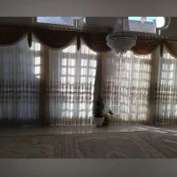 پرده حریر گیپوردار کرم طلایی با والان