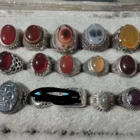 انگشتر نقره عقیق شجر یاقوت فیروزه