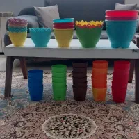 تعدادی گلدان تمیز و قیمت مناسب وسبد پلاستیکی