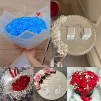 سینی عقد و نامزدی آینهای لاکچری+دسته گل رز روبانی