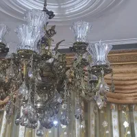 لوستر برنزی سنگین وزن ۶ شاخه ۱۲ شعله|لوستر و چراغ آویز|تبریز, |دیوار