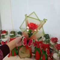 تک شاخه رز روبانی طرح یلدایی تک و عمده|گل مصنوعی|شیراز, محراب|دیوار