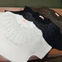 بلوز آستین کوتاه نگین کاری رنگ بندی جذاب