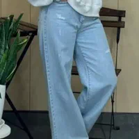 شلوار فول بگ آبی یخی نو