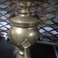 سماور طلایی برنز برنج ذغالی قدیمی مهر دار بزرگ