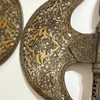 شیر یالدار قوبول کله شیر تبرزین نقره کوب طلاشورشده