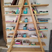 دکور نردبان چوبی|کتابخانه، شلف، قفسه‌های دیواری|کاشان, فاز ۱ ناجی آباد|دیوار