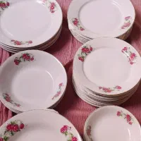 سرویس گل سرخی بشقاب دیس پیاله پیش دستی