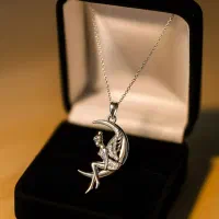 گردنبند نقره فرشته روی ماه کهکشانی بدون دستمزد۰۲۸۴