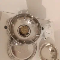 سماورگازی ب همراه قوری و کاسه و سینی|سماور، چای‌ساز، قهوه‌ساز|محمدیه-قزوین, |دیوار