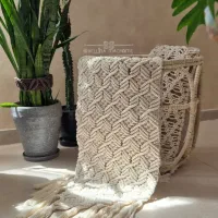 رانر و رومیزی مکرومه ای ،دیوار کوب برگی و رافیا|پرده، رانر، رومیزی|آبیک, |دیوار