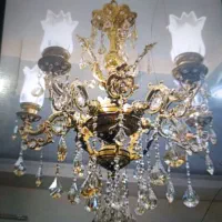 لوستر ۵شاخه جنس برنجی با کریستال‌های شامپاین درحد