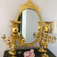 آینه شمعدان برنجی طلایی