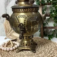 سماور برنجی ذغالی ۳لیتری قلم کاری