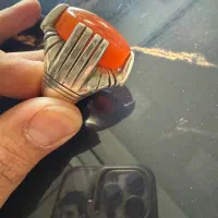 انگشتر چهارچنگ بغل تراش عقیق یمنی پرتقالی