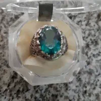 انگشترتوپازسبزاصل بامخراجکاری15عددالماس اصل