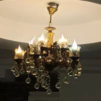 لوستر 10شعله پنج شاخه برنجی|لوستر و چراغ آویز|ازنا, |دیوار